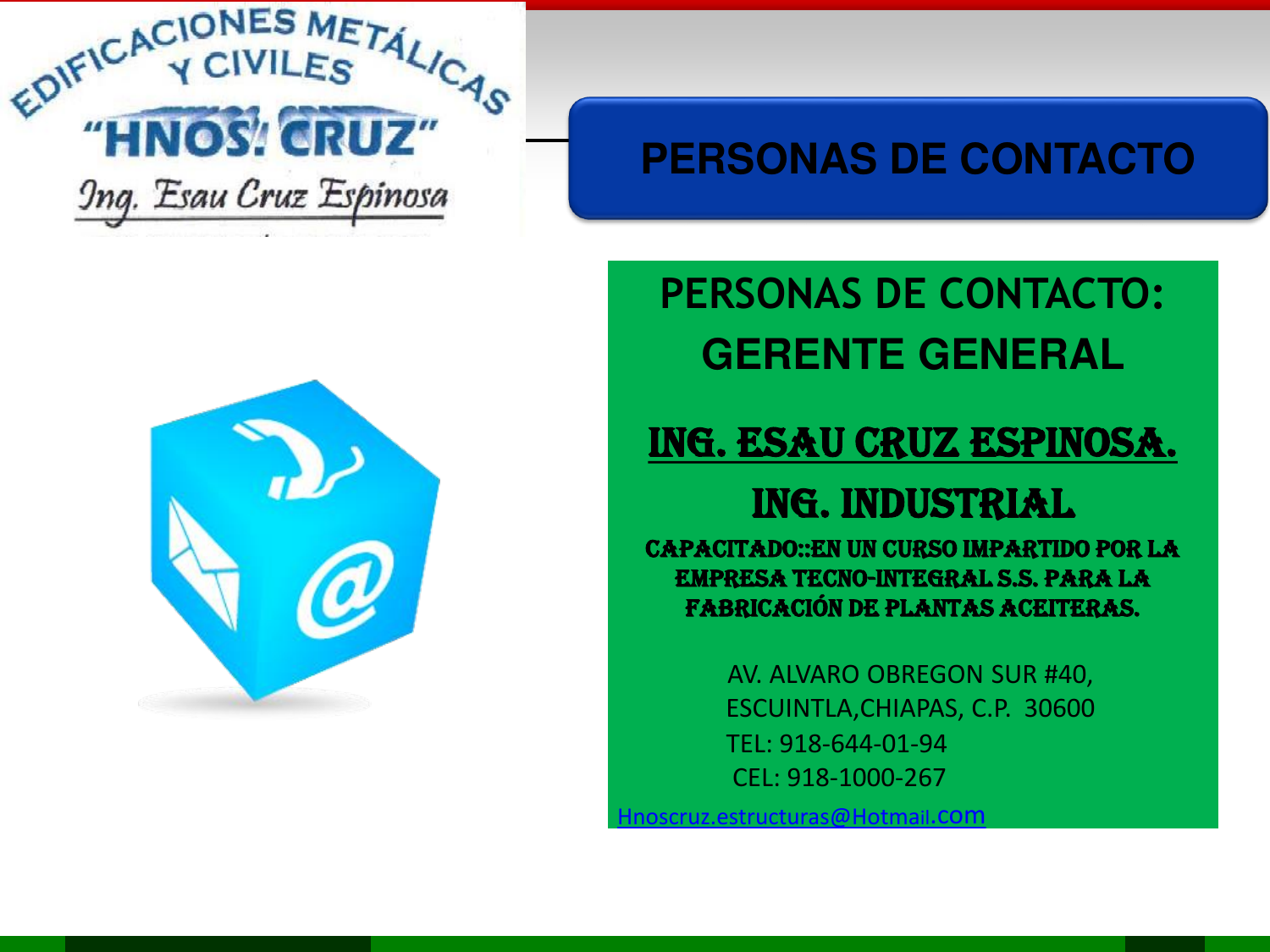 Página de personas de contacto de HNOS. CRUZ